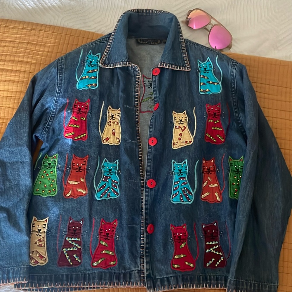 Vintage denim cat jacket petite small
